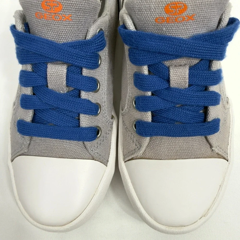 Geox Boy's Gisli Canvas Sneaker Lace‎ up/Zipper-Strap Gray Blue US 12/ EUR 30